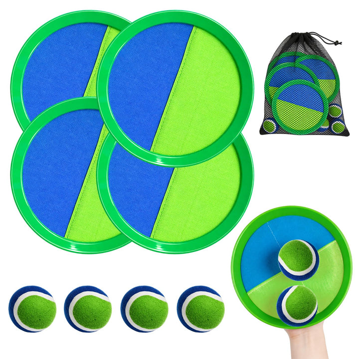 Klettballspiel Kinder Outdoor Wurfspiel, Strandspielzeug mit 4 Paddel und 4 Bälle, Toss and Catch Ba