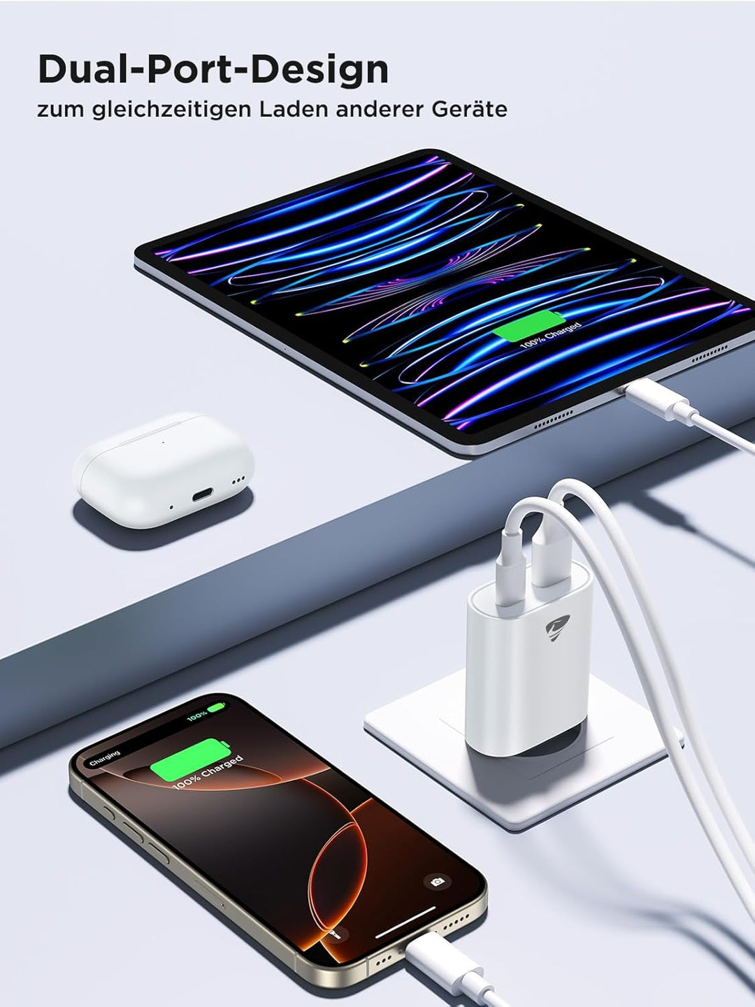 USB C Ladegerät, 2er Pack 20W Schnellladegerät mit 2-Fach USB Stecker (USB-C & USB-A), Handy Ladeger