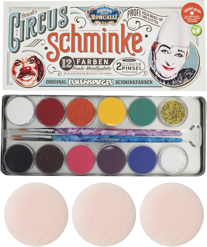 Eulenspiegel 212288 - Metall-Palette Circus Roncalli, 10 x 5 g Farben, 1 Glitter Classic Gold, 1 Gli