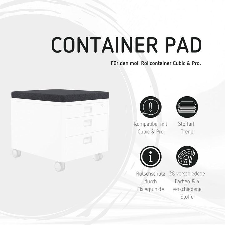 moll Pad, Sitzkissen für die Rollcontainer moll Pro und moll Cubic, abnehmbar und leicht zu reinigen