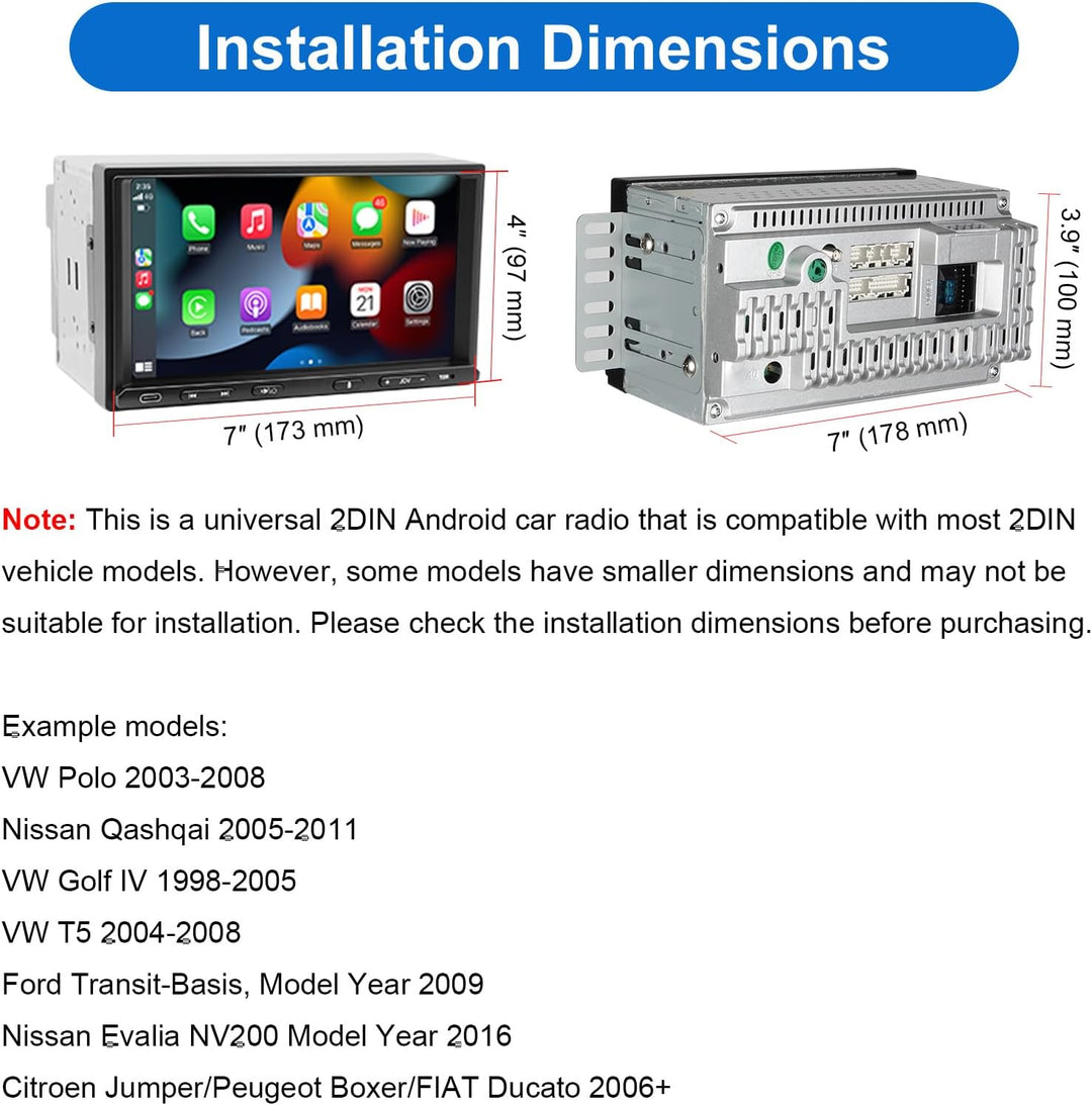 Doppel Din Radio Android mit Wireless CarPlay & Wireless Android Auto, Autoradio mit Navi 7 Zoll Bil