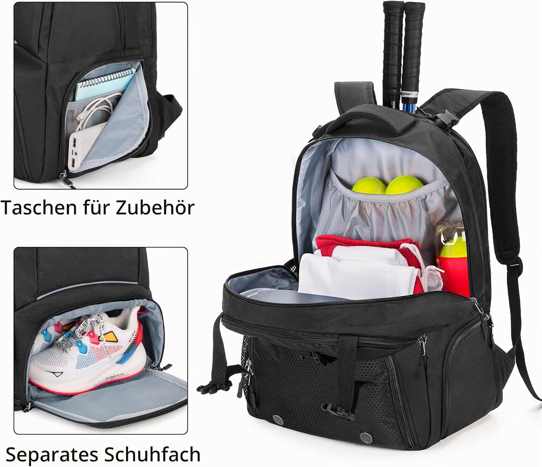 DSLEAF Tennisrucksack für 2 Schläger, Tennistasche mit separatem belüftetem Schuhraum für Tennis-/Pi