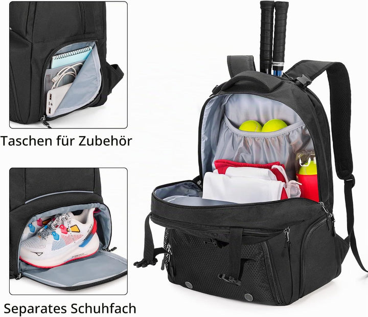 DSLEAF Tennisrucksack für 2 Schläger, Tennistasche mit separatem belüftetem Schuhraum für Tennis-/Pi