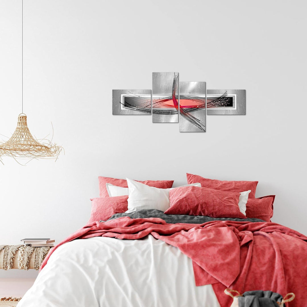Runa Art Bild Modern Abstrakt - Made in Germany - Wandbilder Figuren Grau Rot 4 Teilig 103642b 100 x