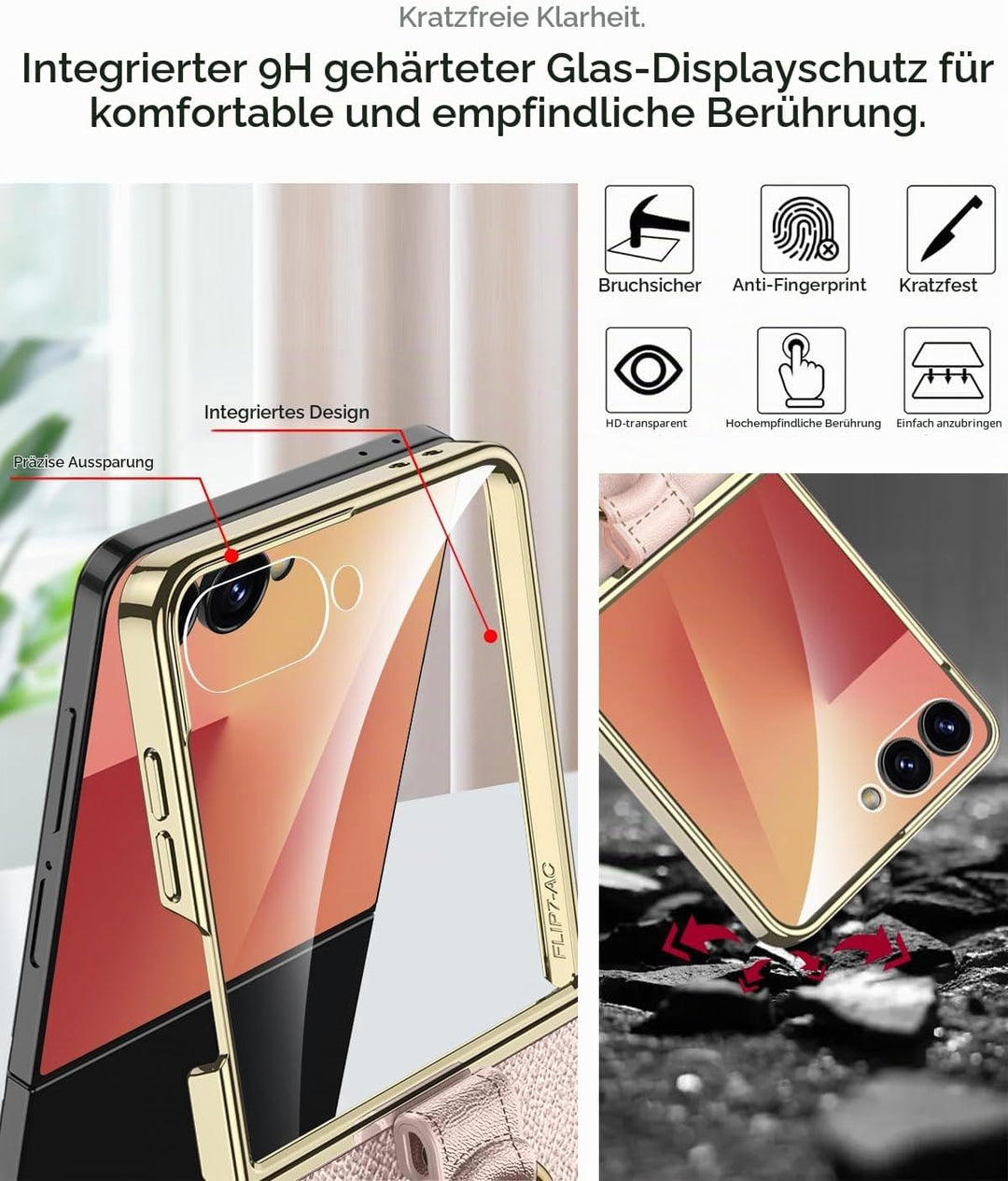 Miimall Lederhülle Kompatibel mit Samsung Galaxy Z Flip 7 Hülle mit Band+Ring Ständer [HD Displaysch