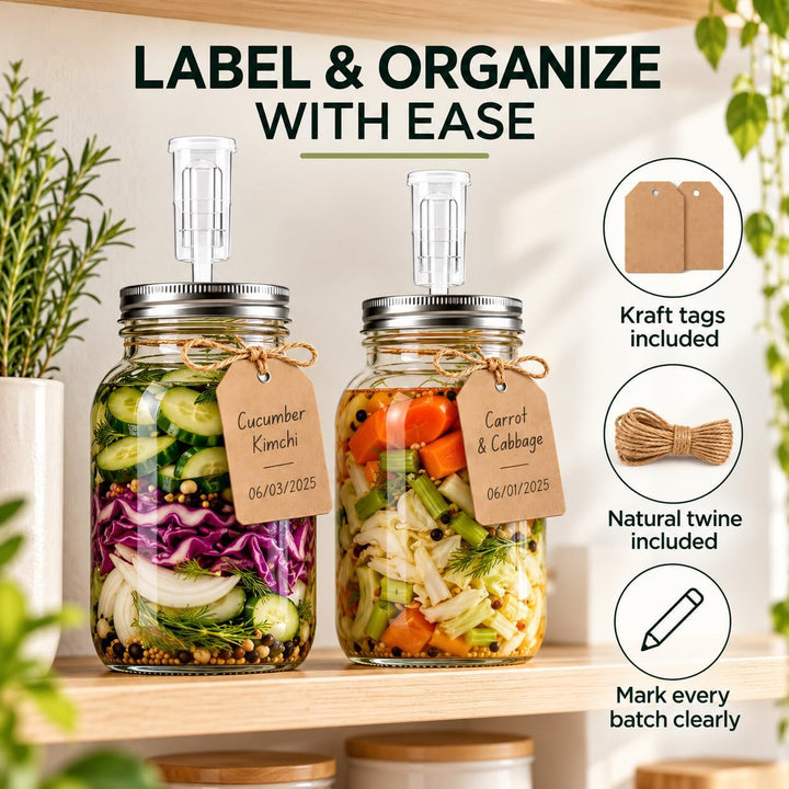 2er 2L Fermentierglas mit Gewicht &amp; Etiketten, Fermentiergläser für Kimchi