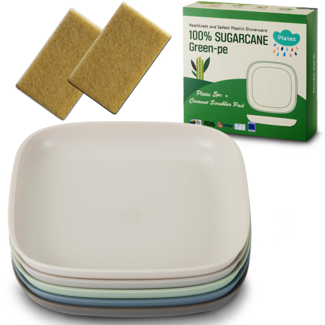 ZUCKERROHR Kinder Teller 5er Pack (20 cm) - Bio Geschirr für Kleinkinder - LFGB & USDA zertifiziert