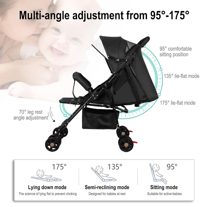 Vinteky 2 in 1 Kinderwagen, Klappbar Liegeposition Buggy mit 5-Punkt-Sicherheitsgurt, Teleskopgriff