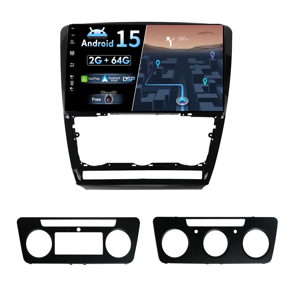 Android 15 [2G+64G] Autoradio Passt für Skoda Octavia (2006-2014) - Eingebautes CarPlay Android Auto