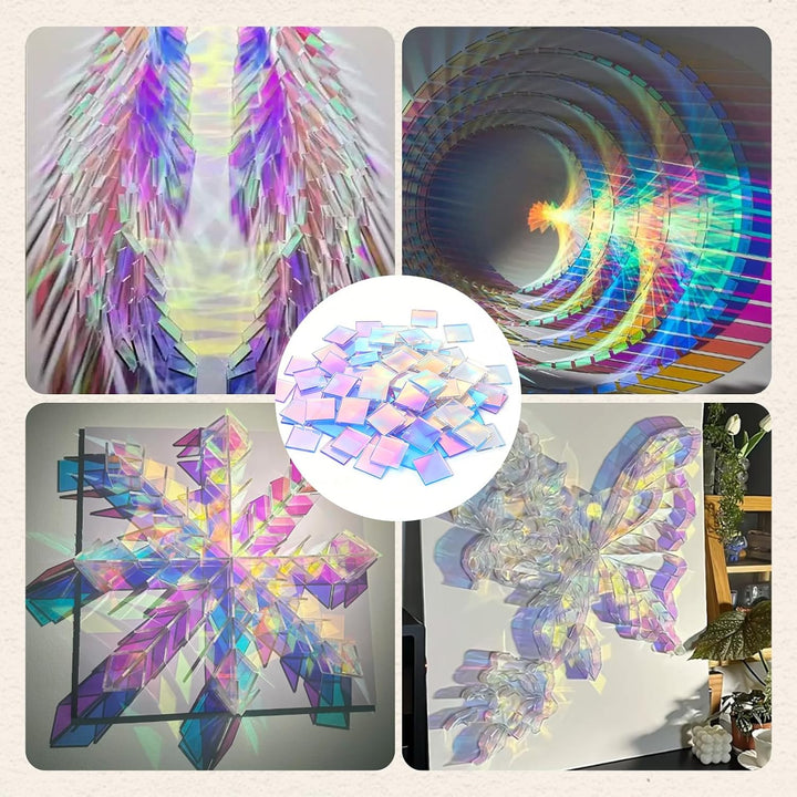 GEEKHOM 100PCS Acryl Mosaiksteine zum Basteln - 2x2 cm Irisierende Acrylquadrate, Holografische Mini