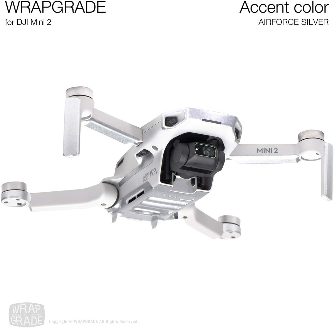 Wrapgrade Skin Sticker Set Kompatibel mit DJI Mini 2 | Akzentfarbe (AIRFORCE SILVER), Airforce Silve