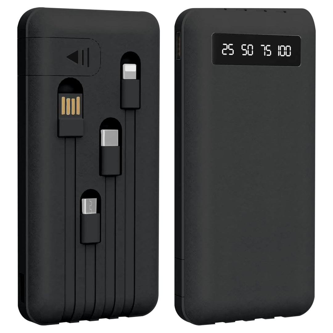 Powerbank 26800mAh mit 4 integrierten Kabel, 22.5W Power Bank USB C Schnellladefunktion mit LED Disp