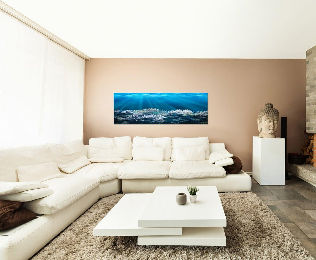 Paul Sinus Art Panoramabild auf Leinwand und Keilrahmen 150x50cm Meer Unterwasser Korallen Sonnenstr
