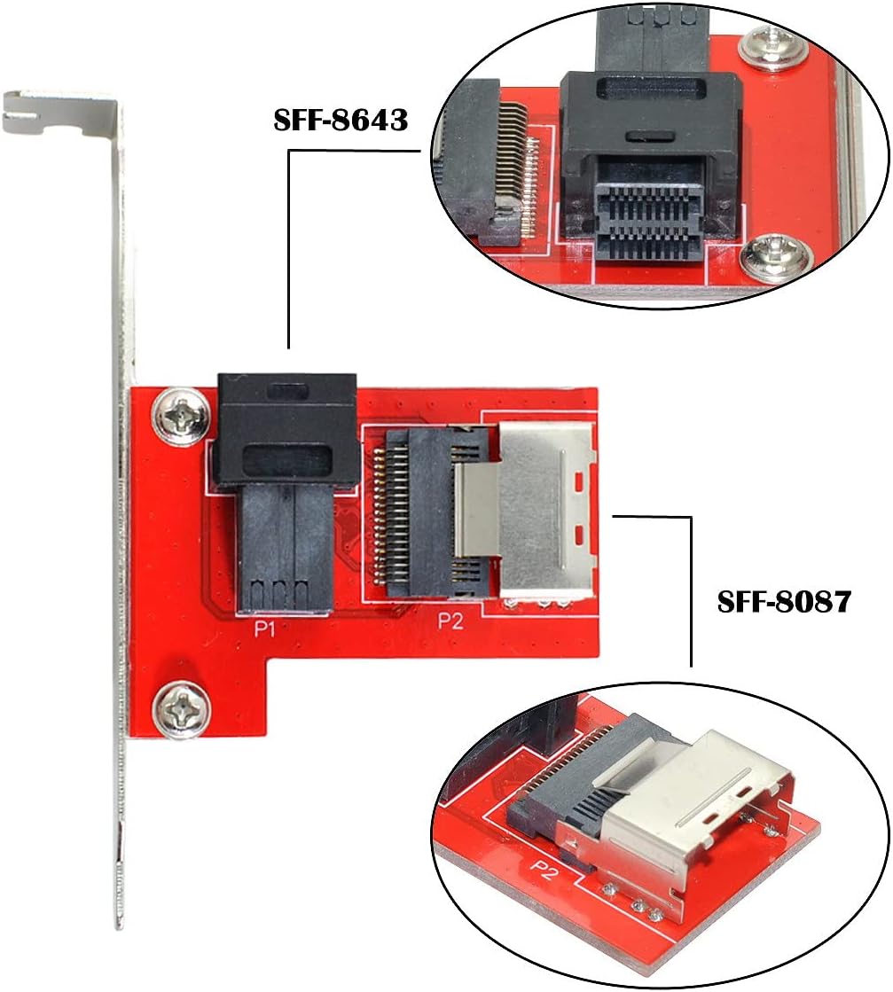 CY PCI-Express 4.0 Mini SAS SFF-8087 auf SAS HD SFF-8643 PCBA Buchse Adapter mit Halterung Red SFF-8