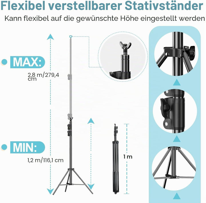 EMART 2,8x3m Hintergrundsystem stabiles Hintergrund Ständer belastbar bis 13,6kg mit 2 Klemmen, Back