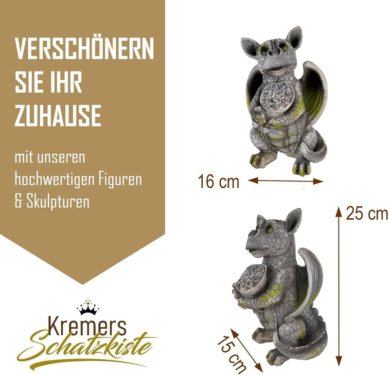 Kremers Schatzkiste Drachenkind mit Blumenstrauss Drache Figur Gartenfigur Blume