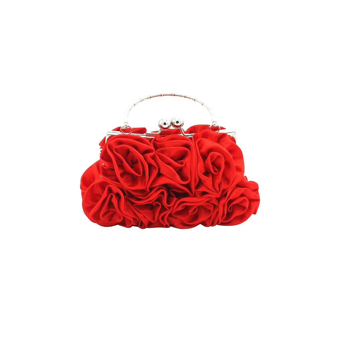 CORIOS Damen Elegante Abendtasche Blumen Clutch Tasche Handtasche mit Kette Kiss Lock Mini Rose Schu