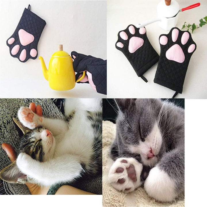 Ofenhandschuhe, süsses, lustiges, Katzenpfoten-Design, hitzebeständig, gestepptes Baumwollfutter, To