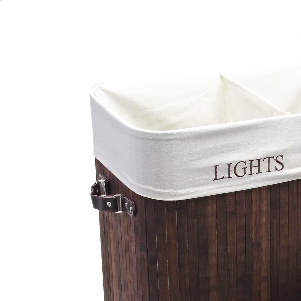 Wiltec Wäschebox 105 L braun Wäschekorb mit Deckel aus Bambus faltbare Wäschebox mit Leinensack mit