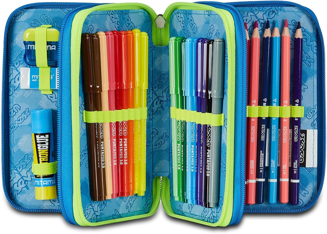 Seven Federmäppchen, Mäppchen, Mehrfarbig, Federtasche für Schreibwaren, Etui komplett mit Bleistift