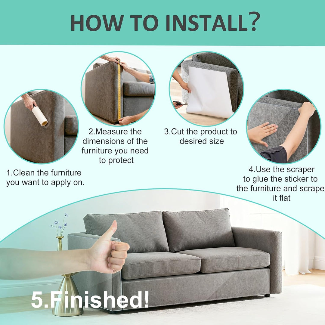 Uross Kratzschutz Sofa Katze Transparent 5m x 43cm, Katzenschutz Selbstklebend Tape Extra Long, Anti