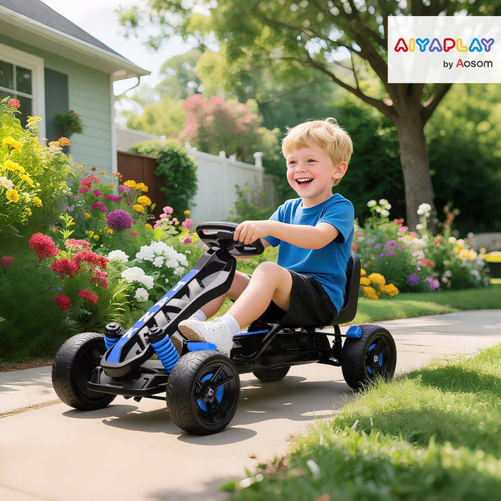 AIYAPLAY Gokart Tretauto mit Handbremse, Automatisches Kupplungssystem, Vor- und Rückwärtsgang, Tret