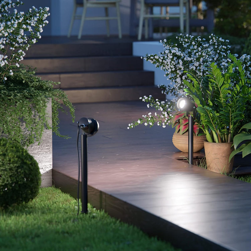 ledscom.de LED Strahler DUK schwarz Erdspiess, Outdoor inkl. GU10 Lampe 4,888W je 450lm 100° weiss,