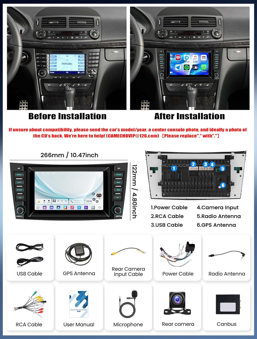 CAMECHO Android 15 Autoradio mit Navi für Mercedes Benz E-Klasse W211 CLS Klasse W219,Doppel Din Rad