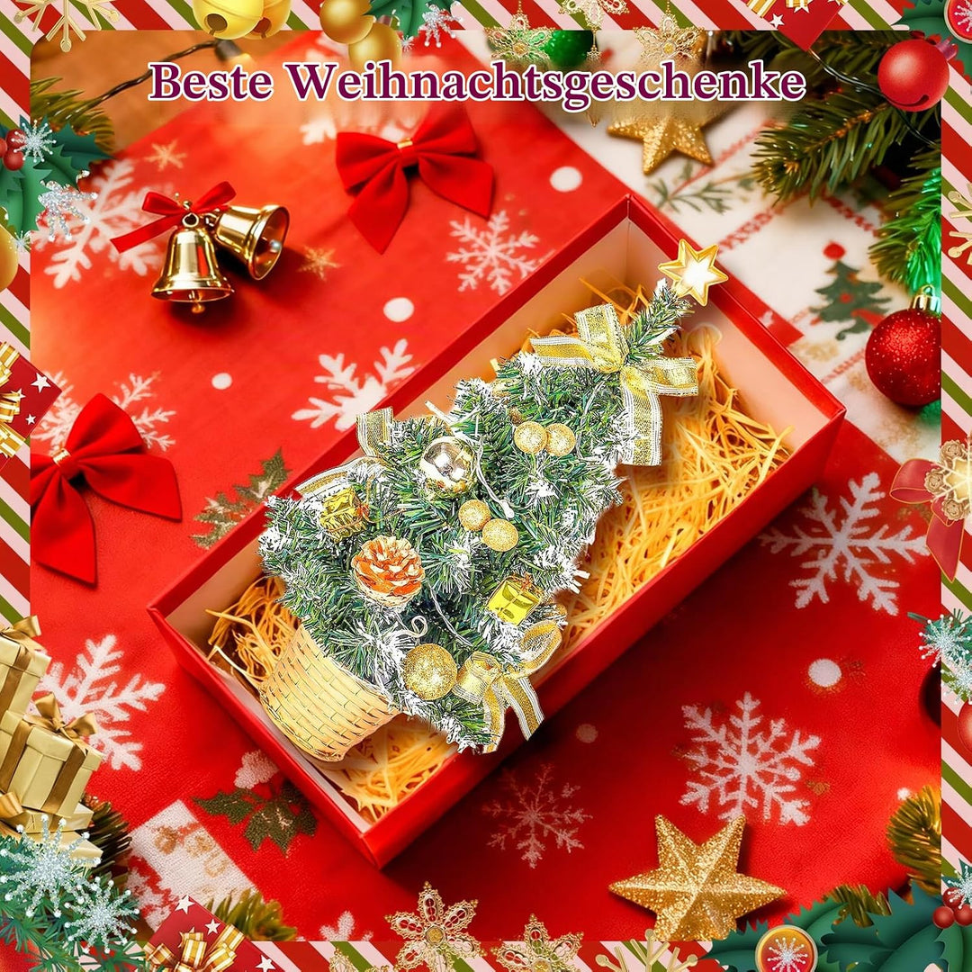 Kleiner Weihnachtsbaum mit Beleuchtung, 45CM Künstlicher Mini Weihnachtsbaum mit Stern und Deko, Ges