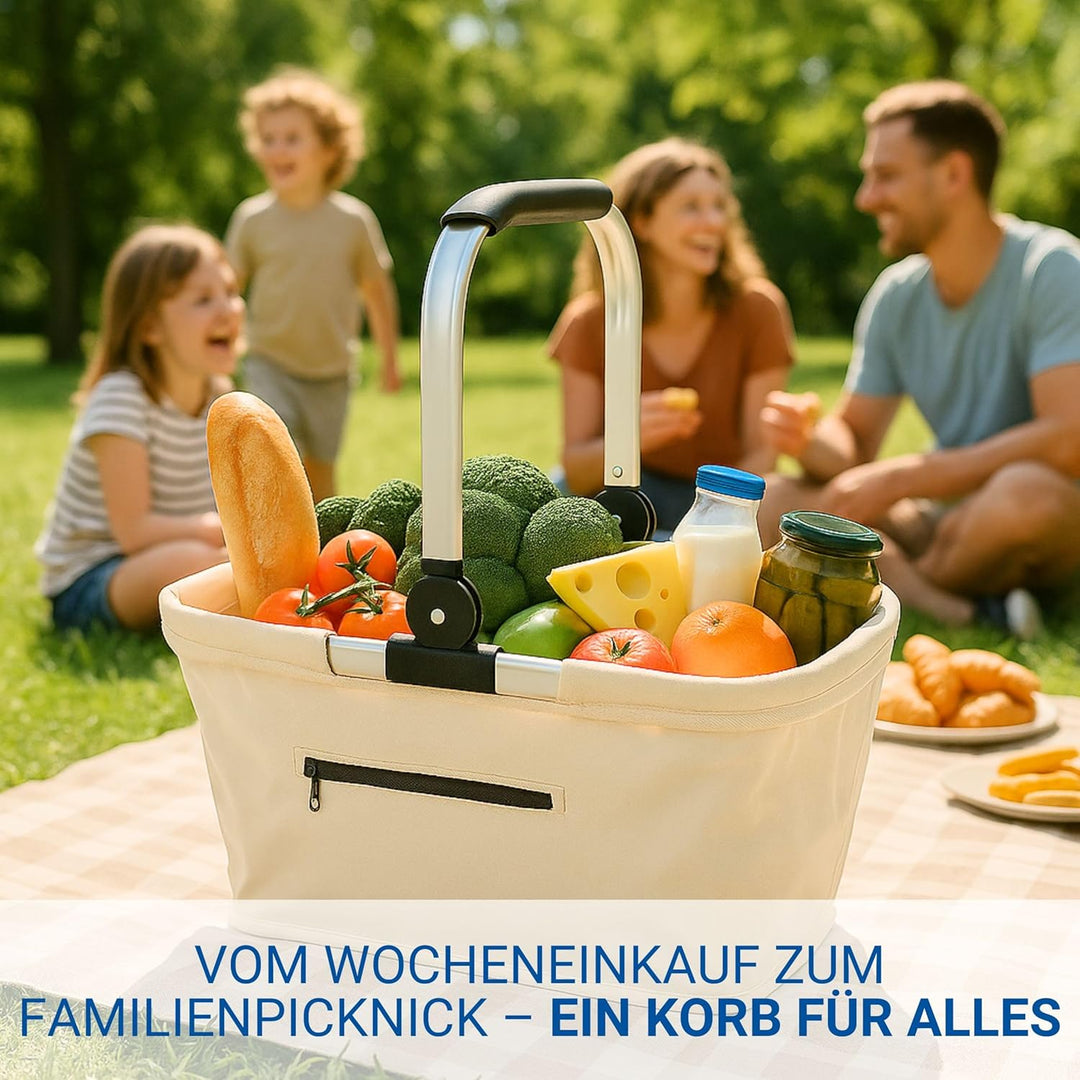 Einkaufskorb 'Carry' - Stabiler und Faltbarer Korb mit Henkel aus Aluminiumrahmen - ca. 30L Korbtasc