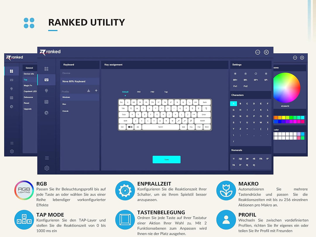 Ranked N60 Nova Mechanische 60 Prozent Tastatur | Hotswap Gaming Keyboard | 62 Programmierbare Taste