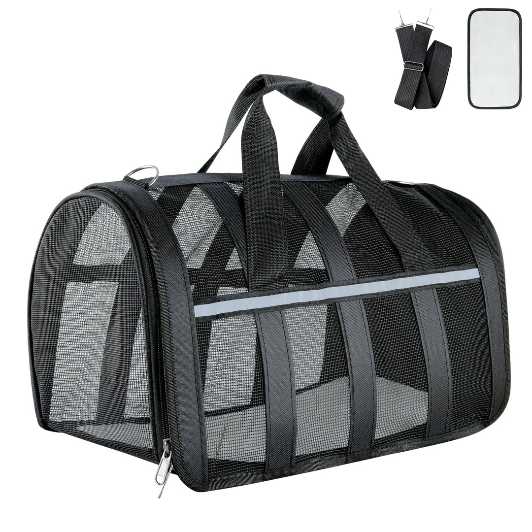 Flugtauglicher Haustierträger,atmungsaktives Mesh-Hund-Katzen-Reisetasche mit Reflektoren,tragbare H