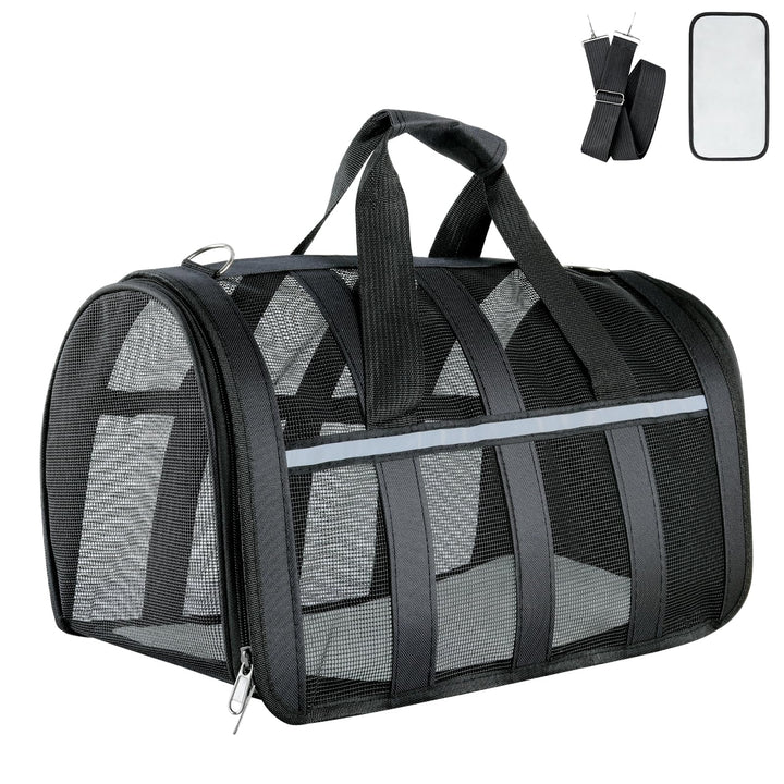 Flugtauglicher Haustierträger,atmungsaktives Mesh-Hund-Katzen-Reisetasche mit Reflektoren,tragbare H