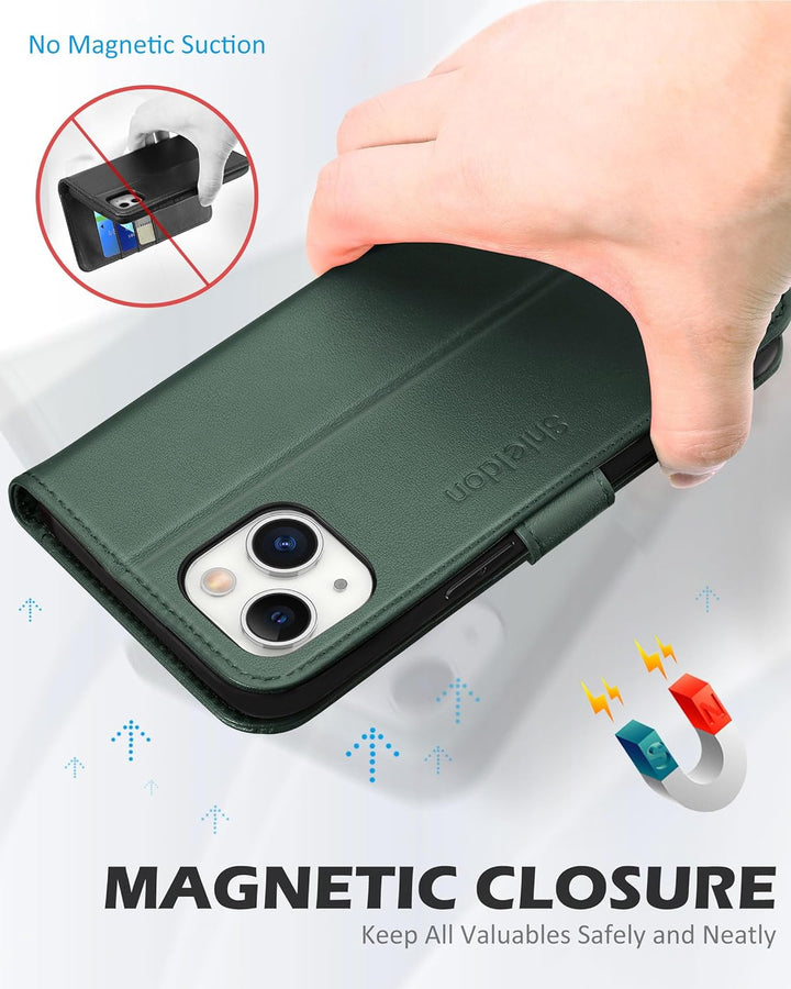 SHIELDON Hülle für iPhone 14 Plus, Handyhülle [Echtleder] [Kartenfach] [Standfunktion] [Magnetversch