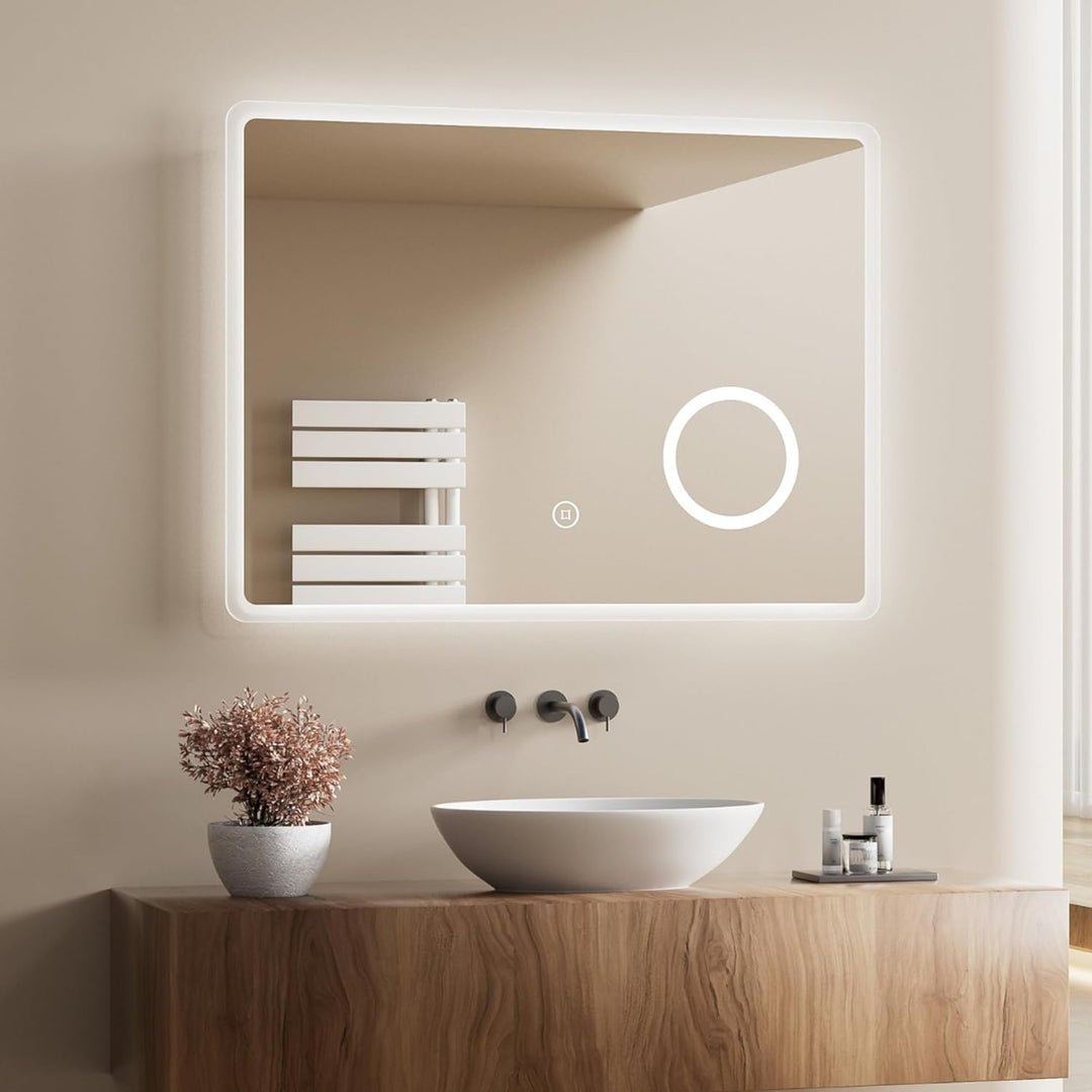 Heilmetz Badezimmerspiegel mit Beleuchtung 80x60 cm LED Badspiegel 3 Lichtfarbe Warmweiss/Neutral/Ka