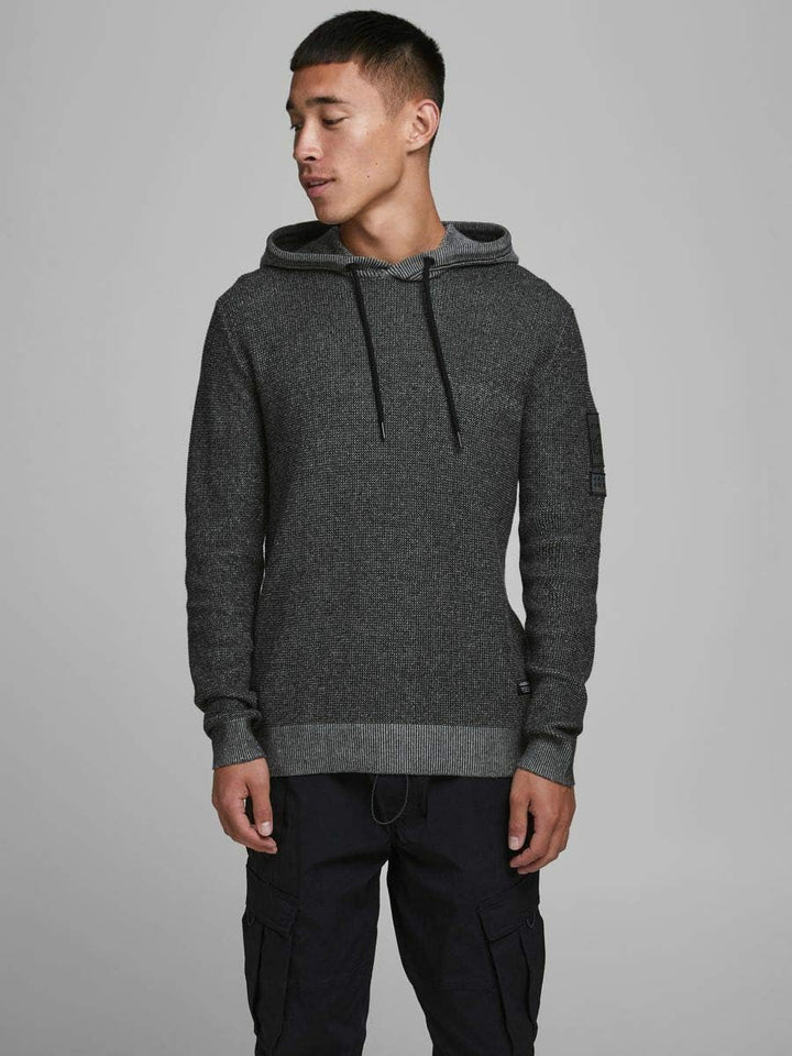 JACK & JONES Herren Jcobadge Knit Hood Sts Kapuzenpullover, Black, S EU