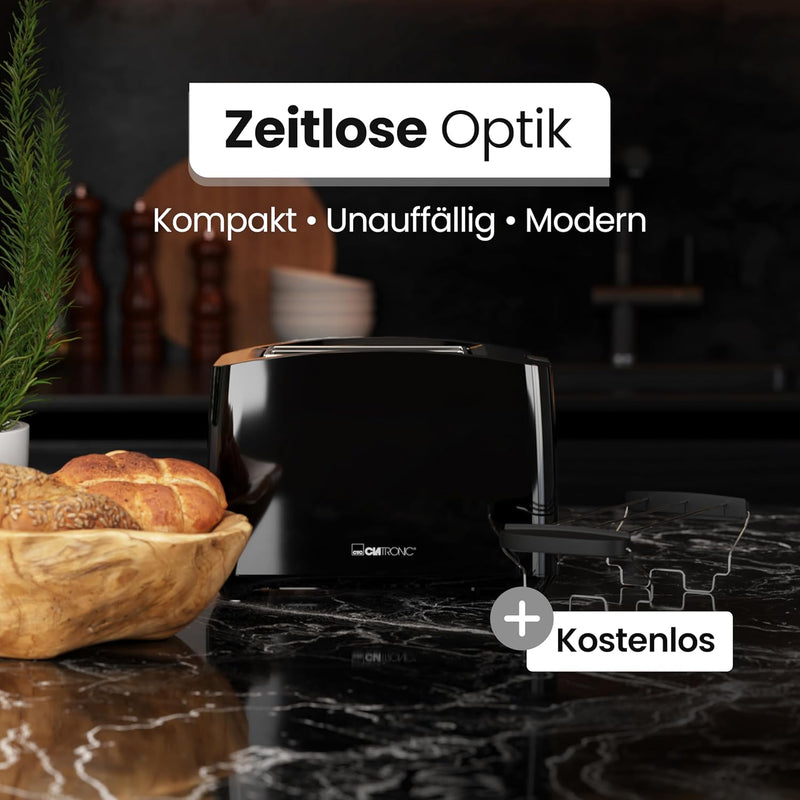 Clatronic® Toaster 2 Toastschlitze | Toaster mit Brötchenaufsatz | Toaster 2 Scheiben mit Liftfunkti