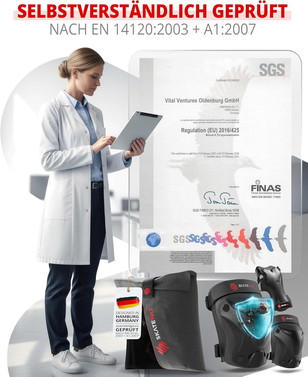 SKATEWIZ Kinder Protektoren Set Schoner - Inliner Knieschoner Kinder – Schützer Set [6er] für Kinder