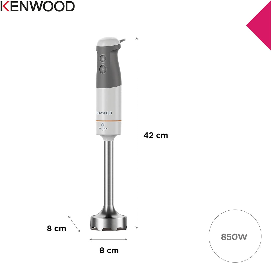 Kenwood Tauchmixer HBM40.302WH, TriBlade System mit 3 Klingen, 1 Geschwindigkeit und Turbo, Metallst