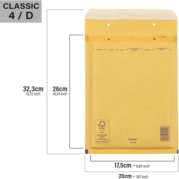 50 Luftpolster Versandtaschen haftklebend 4/D - geeignet für DIN A5 und DIN C5 – Recycling 180 x 265