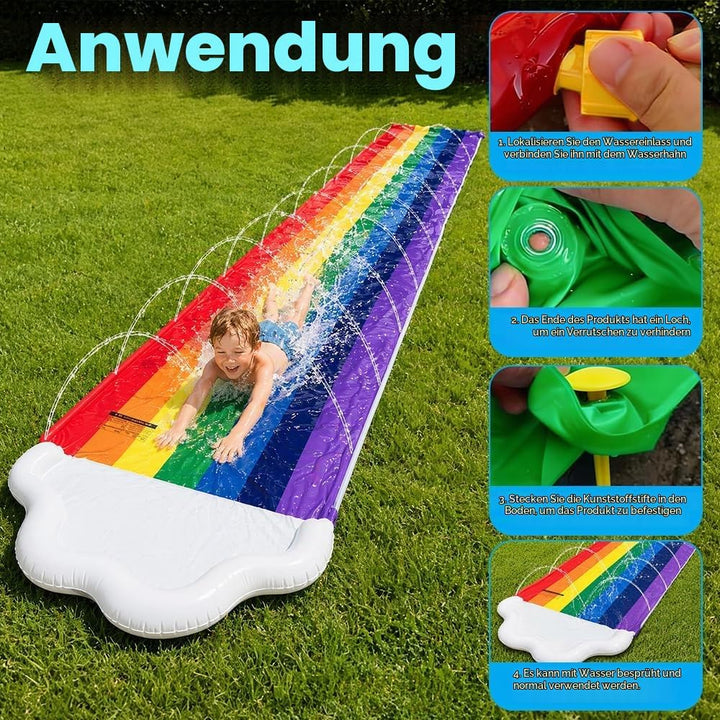 Mineup 480 x 140cm Wasserrutsche Garten, Wasserrutschmatte mit 2 Bodyboards, Doppelrutsche mit Einge