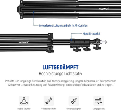 NEEWER 2,2m Lichtstativ, Luftgepolstertes Heavy Duty Metallstativ für Ringlicht Fotografie Lampen mi