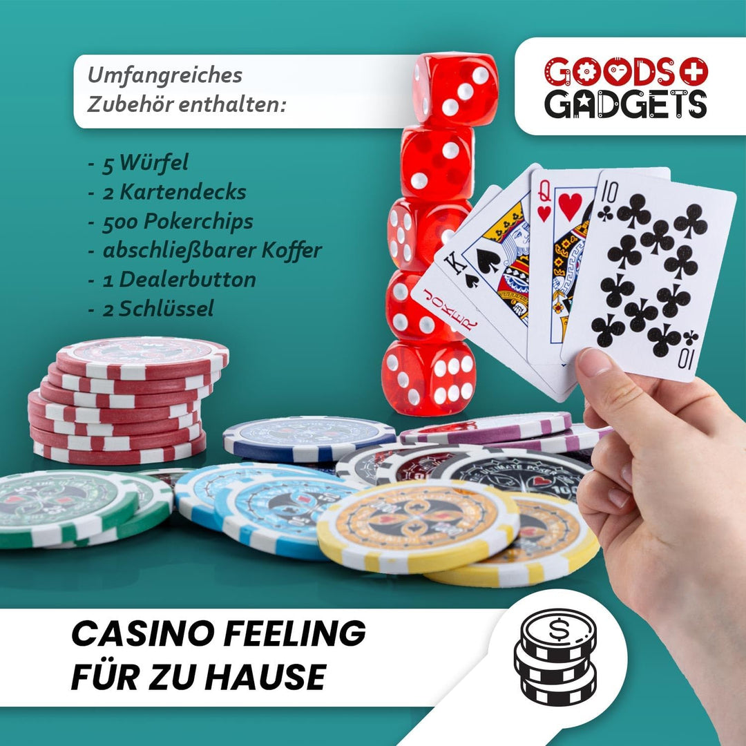 Profi Pokerkoffer Pokerset inkl. 300-500 Chips hochwertigen Pokerchips; Pokerdeck, Kartendeck, Poker