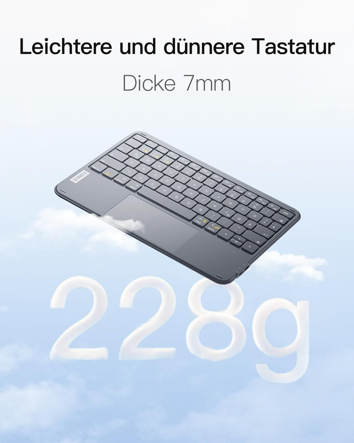 Inateck Tablet Tastatur mit Touchpad, Ultraleichte Tastatur Kabellose QWERTZ Deutsch mit Trackpad, k