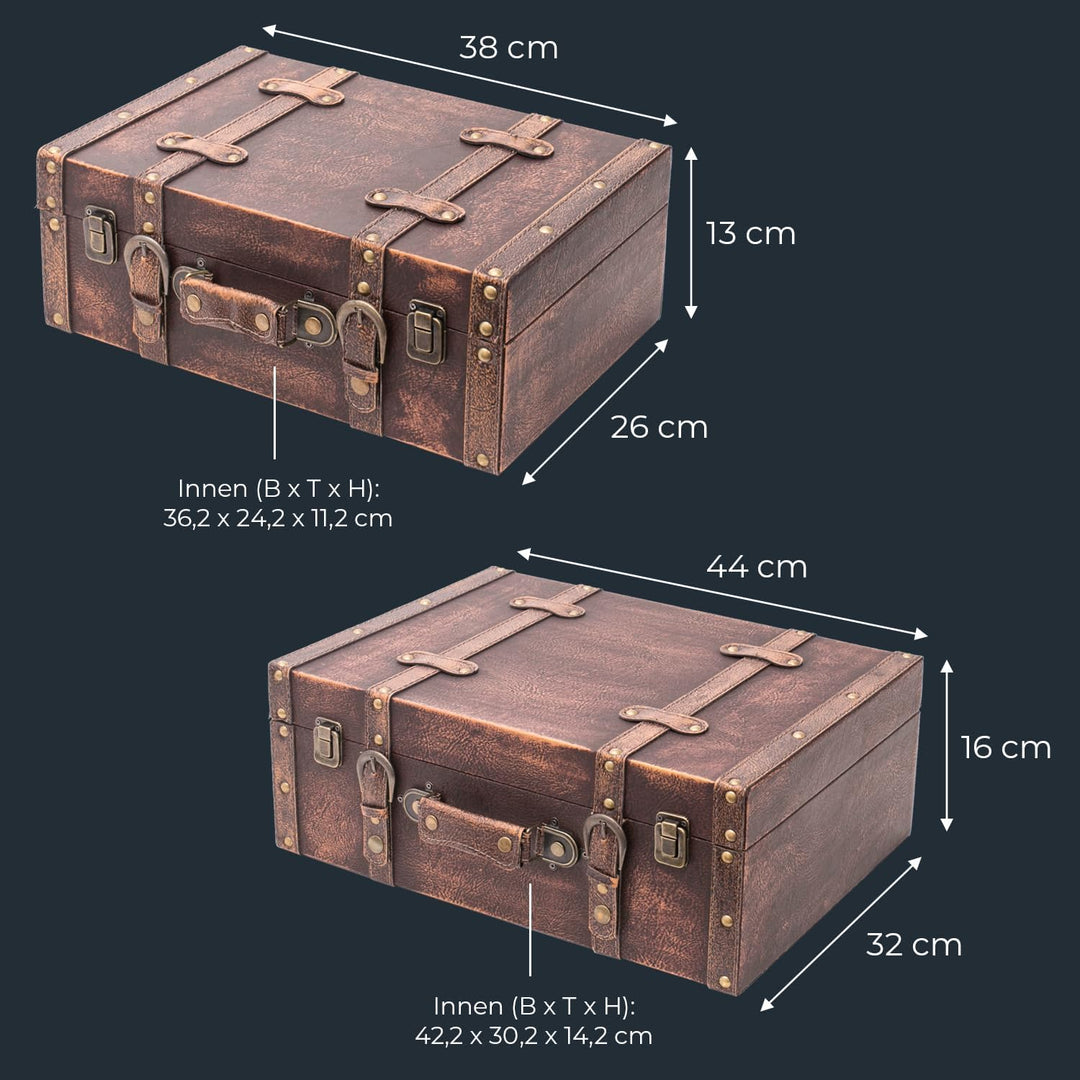 HMF VKO103 Vintage Koffer aus Holz | 2er Set | Versch. Grössen | Deko Klassik 2er Set Klassik, 2er S