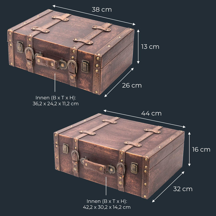 HMF VKO103 Vintage Koffer aus Holz | 2er Set | Versch. Grössen | Deko Klassik 2er Set Klassik, 2er S