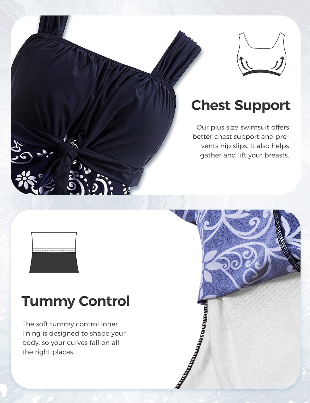 Damen Badeanzüge Sommer Bauchweg Tankini Bademode mit Bügel Badekleid Einteiler Schlanke Strandmode