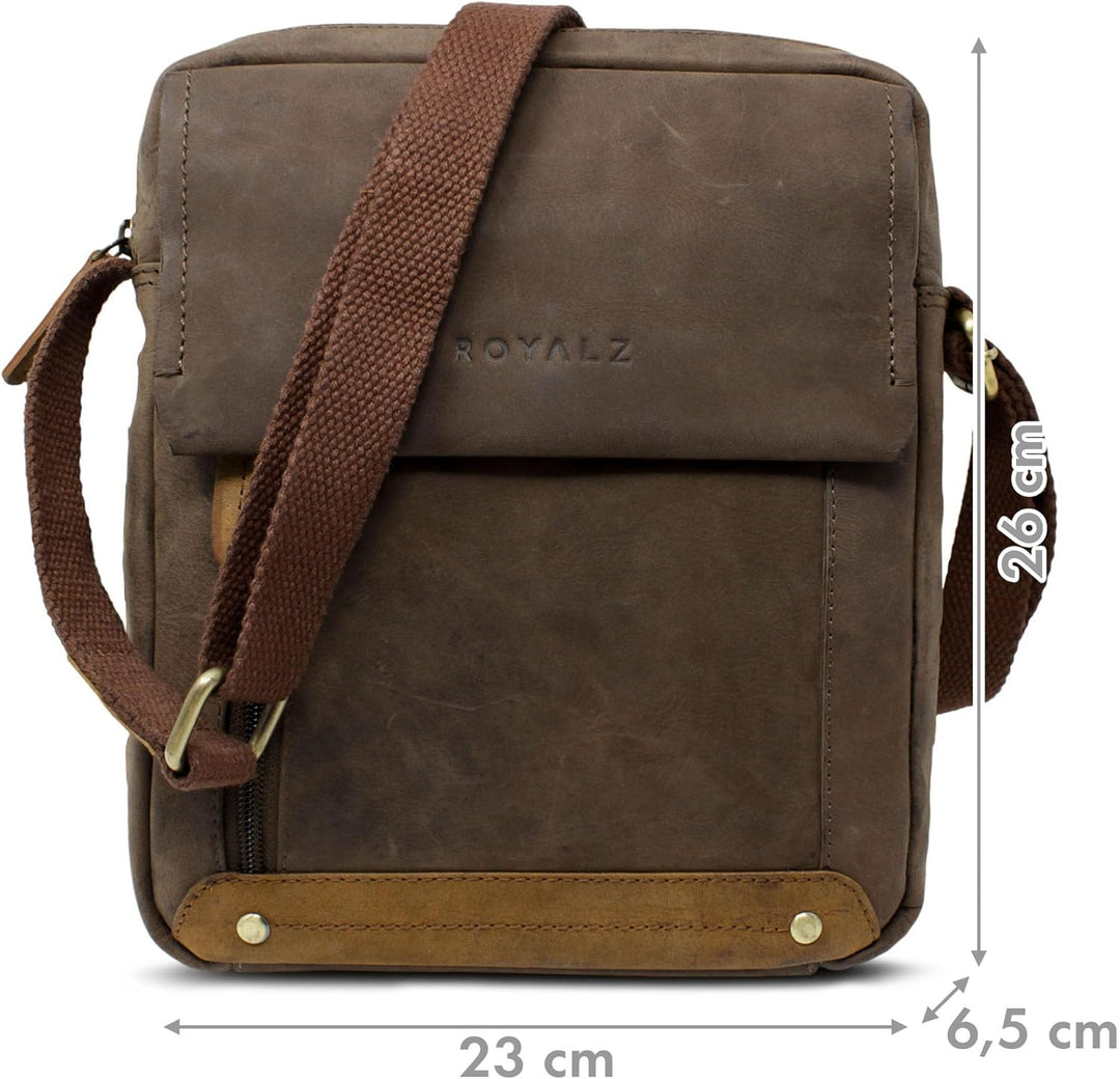 ROYALZ 'Idaho' Vintage Leder Umhängetasche Klein Herren Kompaktes Design Männer Ledertasche Mini Mes