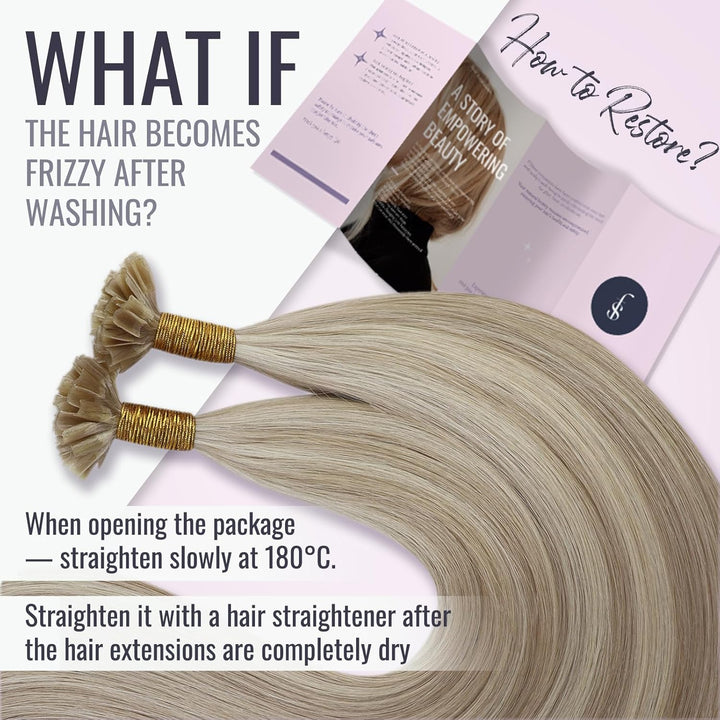 Fshine Bondings Haarverlängerung Echthaar 35CM 1g Pro Strähne Gerade U Tip Menschliches Haar Aschblo
