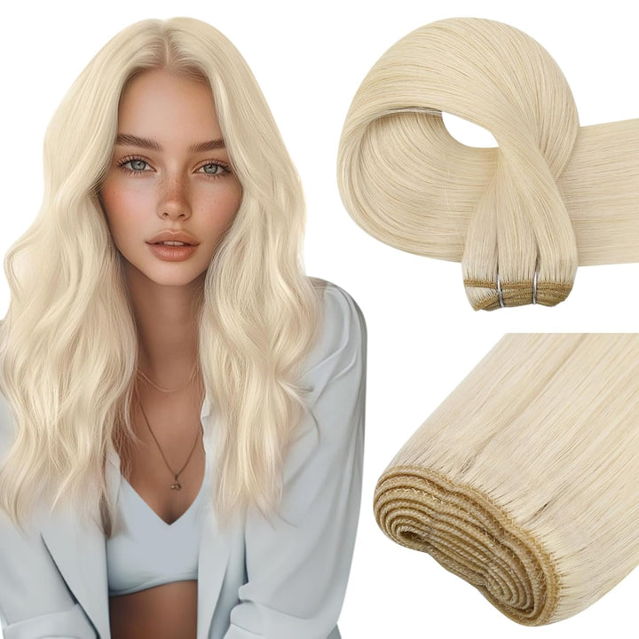 Easyouth Blond Tressen Extensions Echthaar Weft Tressen Echthaar Farbe Platinblond Tressen Extension